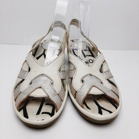 FLY LONDON Strappy Wedge Sandals Slingbacks White & Silver Sz 7.5 - Picture 5 of 15